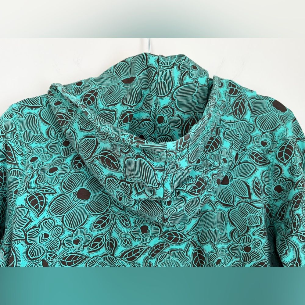 Liz Claiborne Teal and Brown Floral‎ Stretch Hoodie, Size Medium - Picture 11 of 13